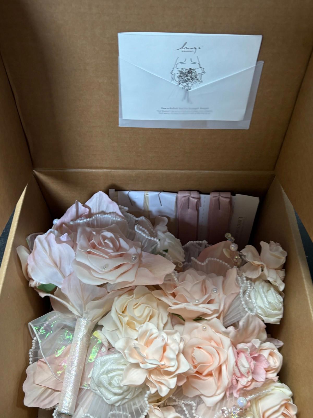 Ling's Moment Artificial Flowers Pink Bridesmaid Bouquet Set of 4