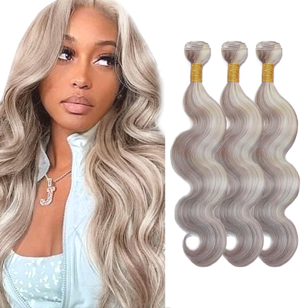 PGrey/613 Grey Human Hair Body Wave Bundles - 28, 30, 32 Inch Unprocessed Virgin Remy Extensions