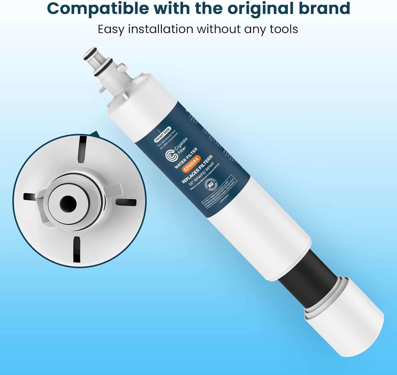 Crystala Filters Replacement for GE® RPWFE, RPWF (with CHIP) Refrigerator Water Filter, Compatible with WSG-4, WF277, GFE28GMKES, PFE28KBLTS, GYE22HMKES, DFE28JSKSS, GFE28GYNFS, GFD28GYNFS, 4 Pack