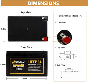 Nermak 12V 12Ah LiFePO4 Battery Pack