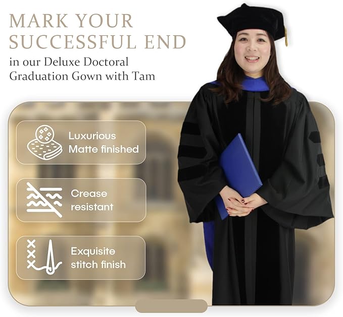 CLERKMANS Unisex Deluxe Doctoral Graduation Gown Set 54XL