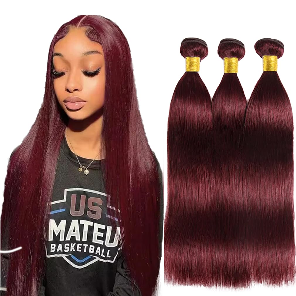 30 Inch 99J Burgundy Brazilian Straight Human Hair Bundles