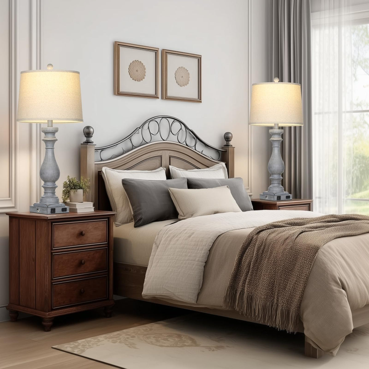Cinkeda Farmhouse Table Lamp 29" Set of 2 Light Gray Factory Sealed — photo 1