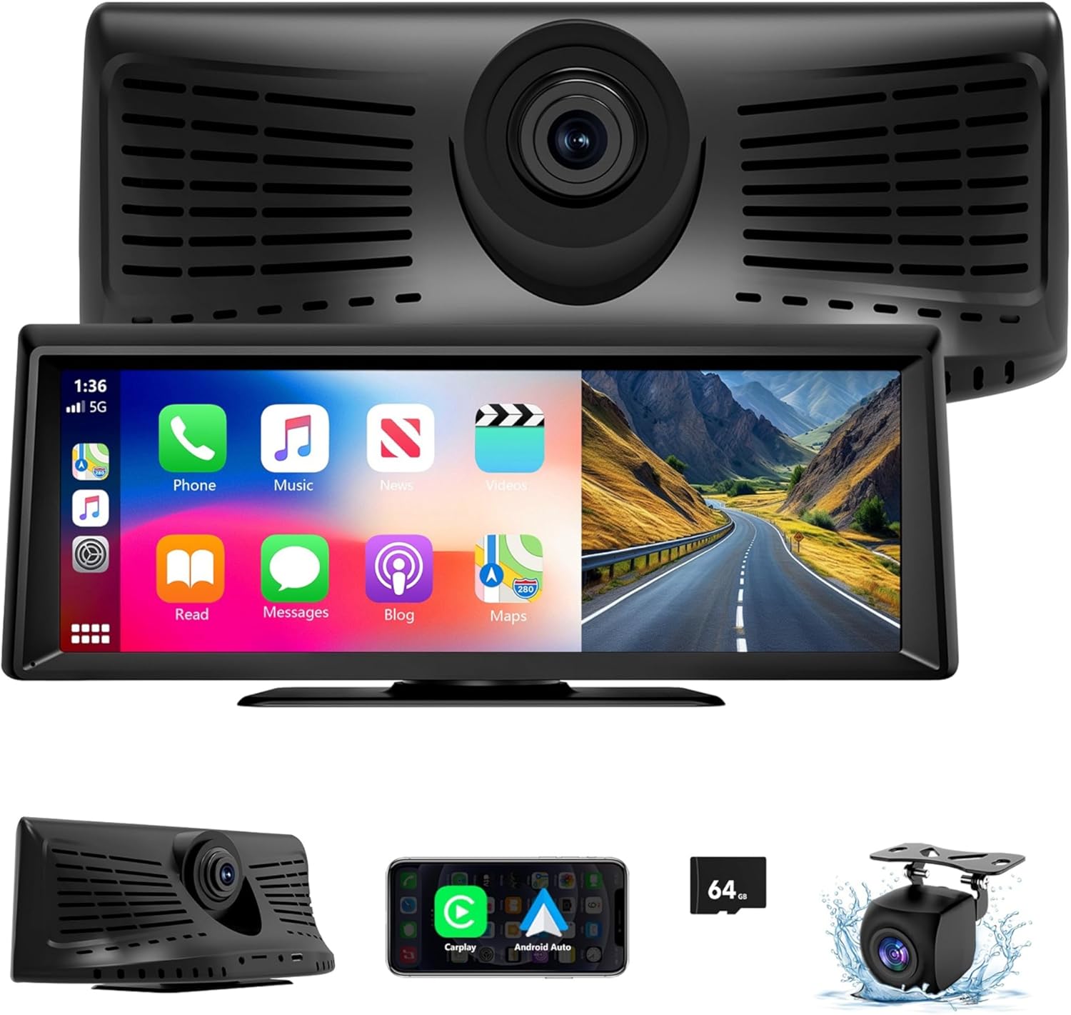 Wireless CarPlay Screen for Car 2K Dash Cam