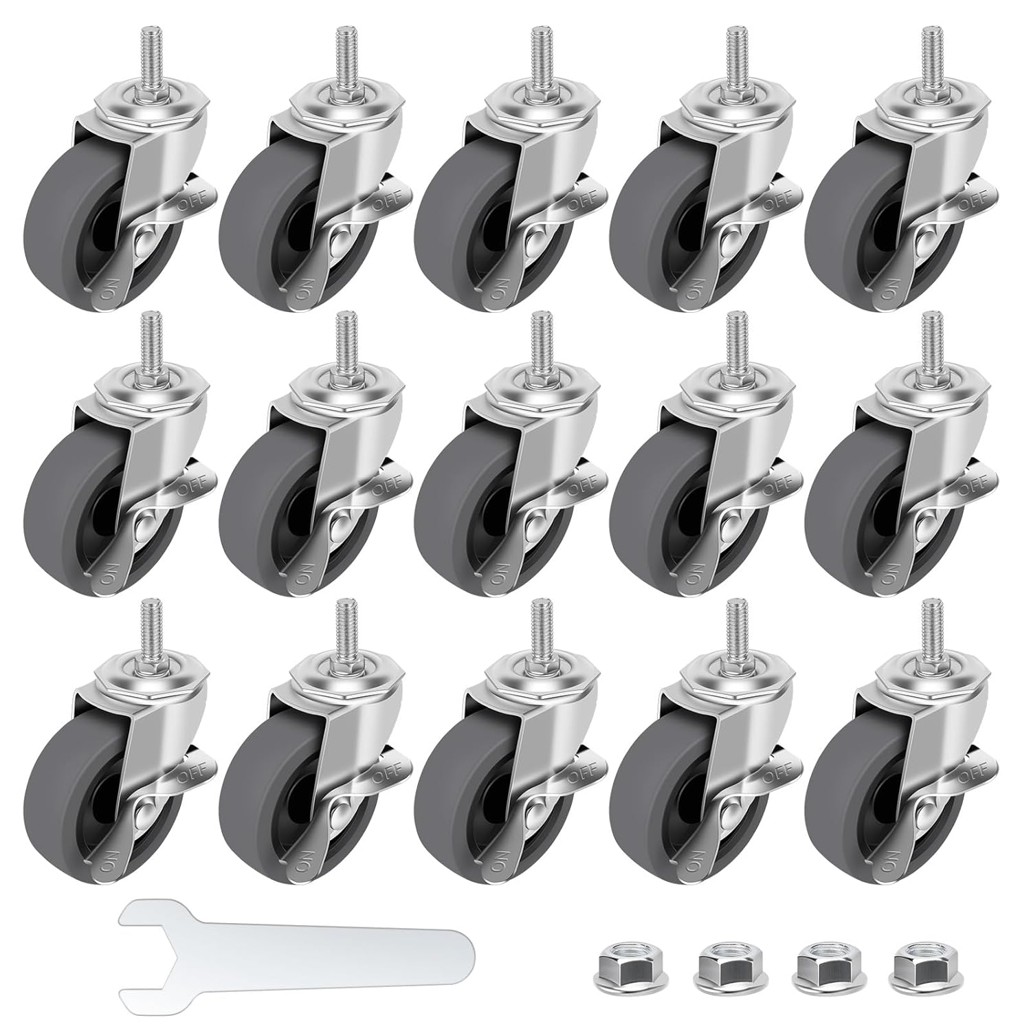 WHARSTM 3 inch locking swivel stem casters set of 16 with brake