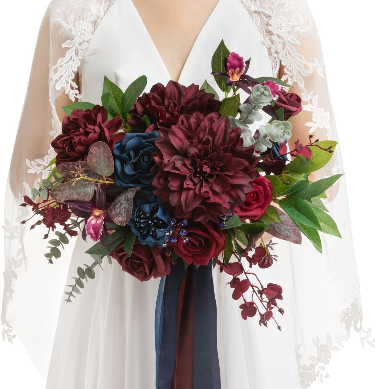 Ling's Moment Burgundy Navy Blue Wedding Bouquet