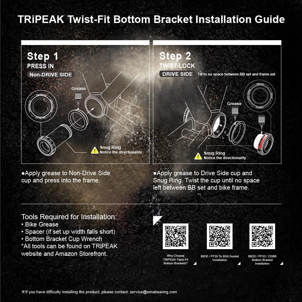 TRiPEAK Press-Fit Bottom Bracket for BB90/95, BB86/92, BB30, PF30, BB Right, BB386 with Steel Bearings for 24mm Shimano Hollowtech II Road/MTB Crankset, Compatible w/Trek, Cannondale, Cervelo Frame