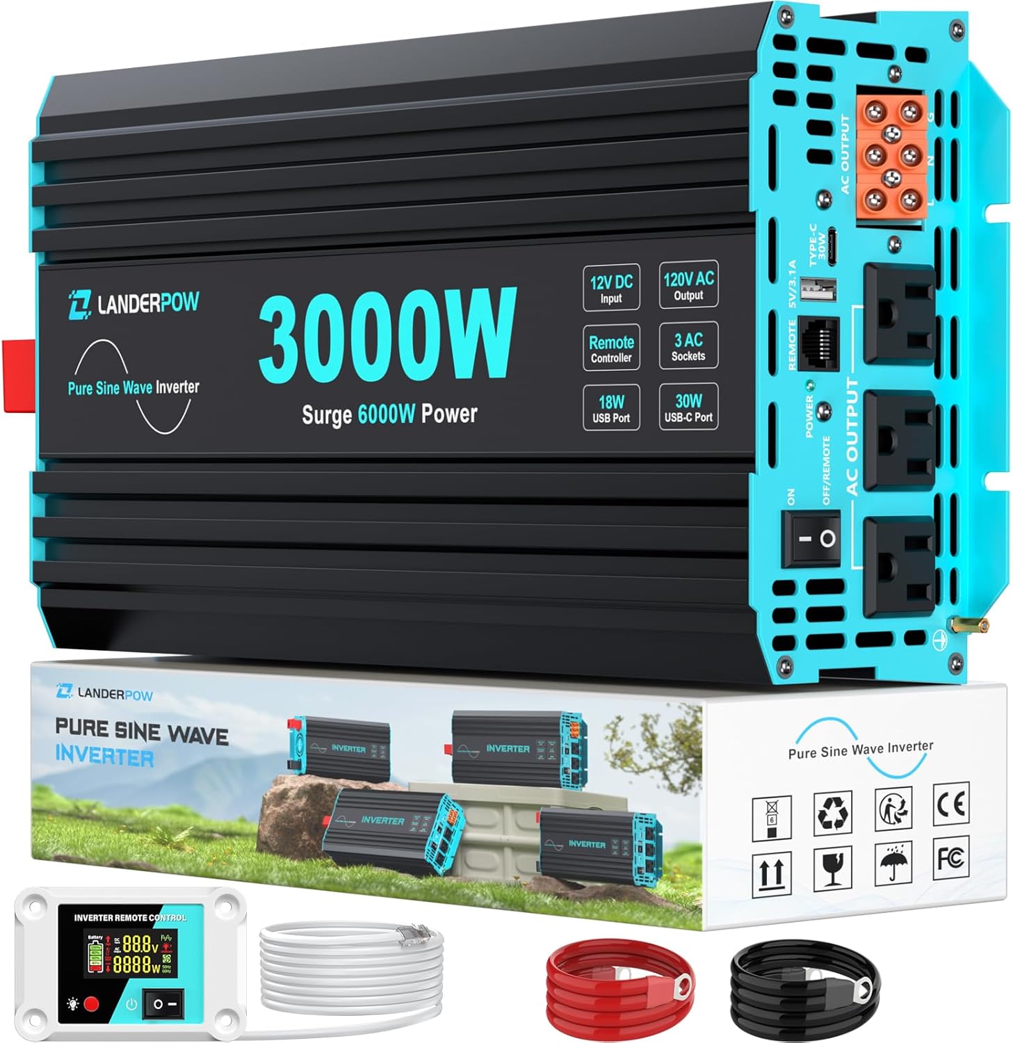 LANDERPOW 3000W Inverter Ports and Outlets