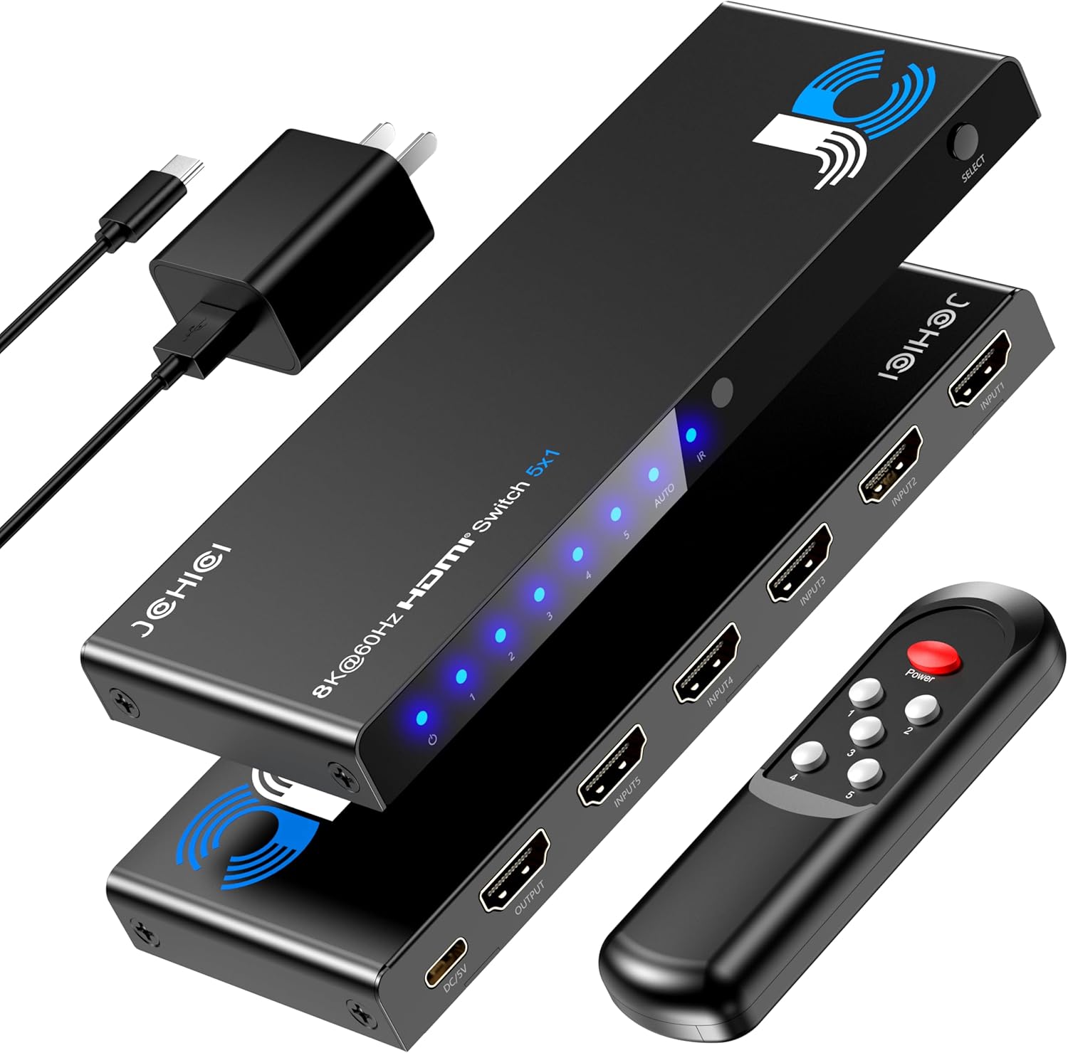 JCHICI HDMI Switch 5 in 1 Out 8K@60Hz 4K@120Hz