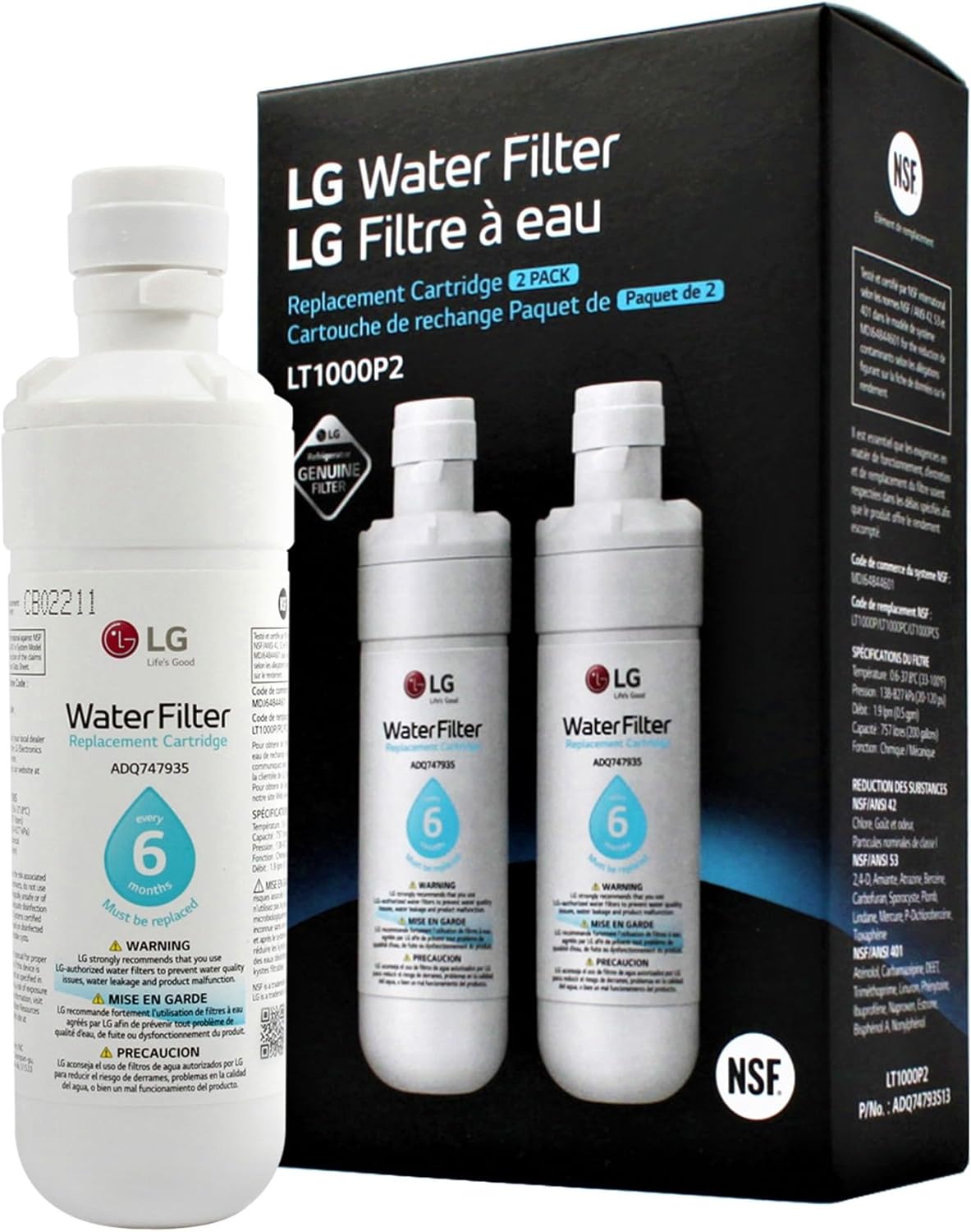 LG LT1000P2 6-Month Refrigerator Water Filter - 2 Pack