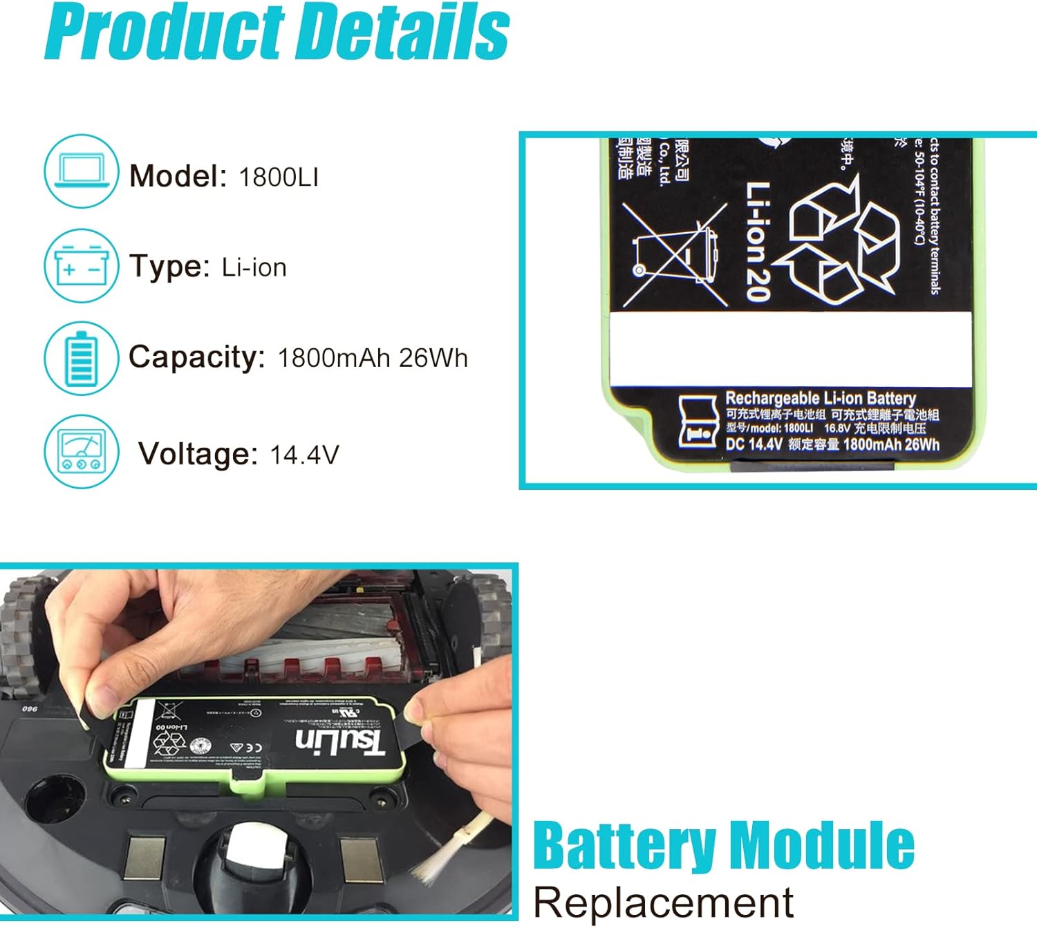 iRobot Replacement Roomba Lithium Ion Battery Compatible with Roomba 960 980 981 970 965 801 805 850 860 877 890 891 895 695 690 685 680 677 675 671 670 665 652 640 614 615 Series 4376392