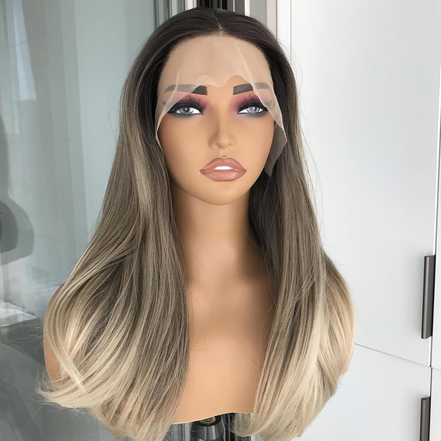 mytonecoo Ombre Brown Blonde Lace Front Wig - 20 Inch Pre-Plucked Synthetic Hairpiece