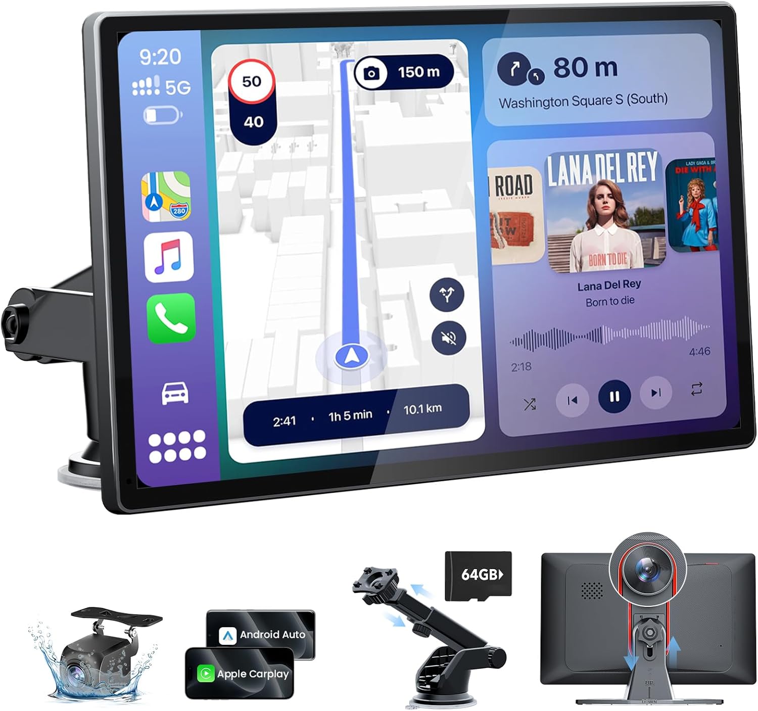 TECXERLLON 9'' HD Portable Carplay Screen