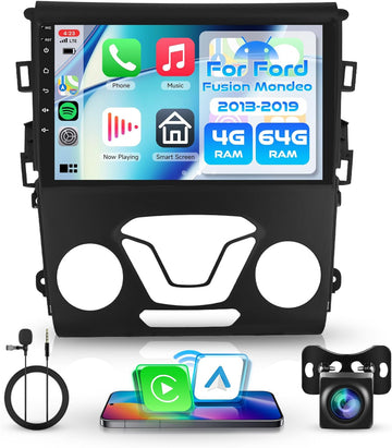4+64G Android Car Radio Stereo for Ford Fusion Mondeo 2013-2019 with Wireless CarPlay & Android Auto