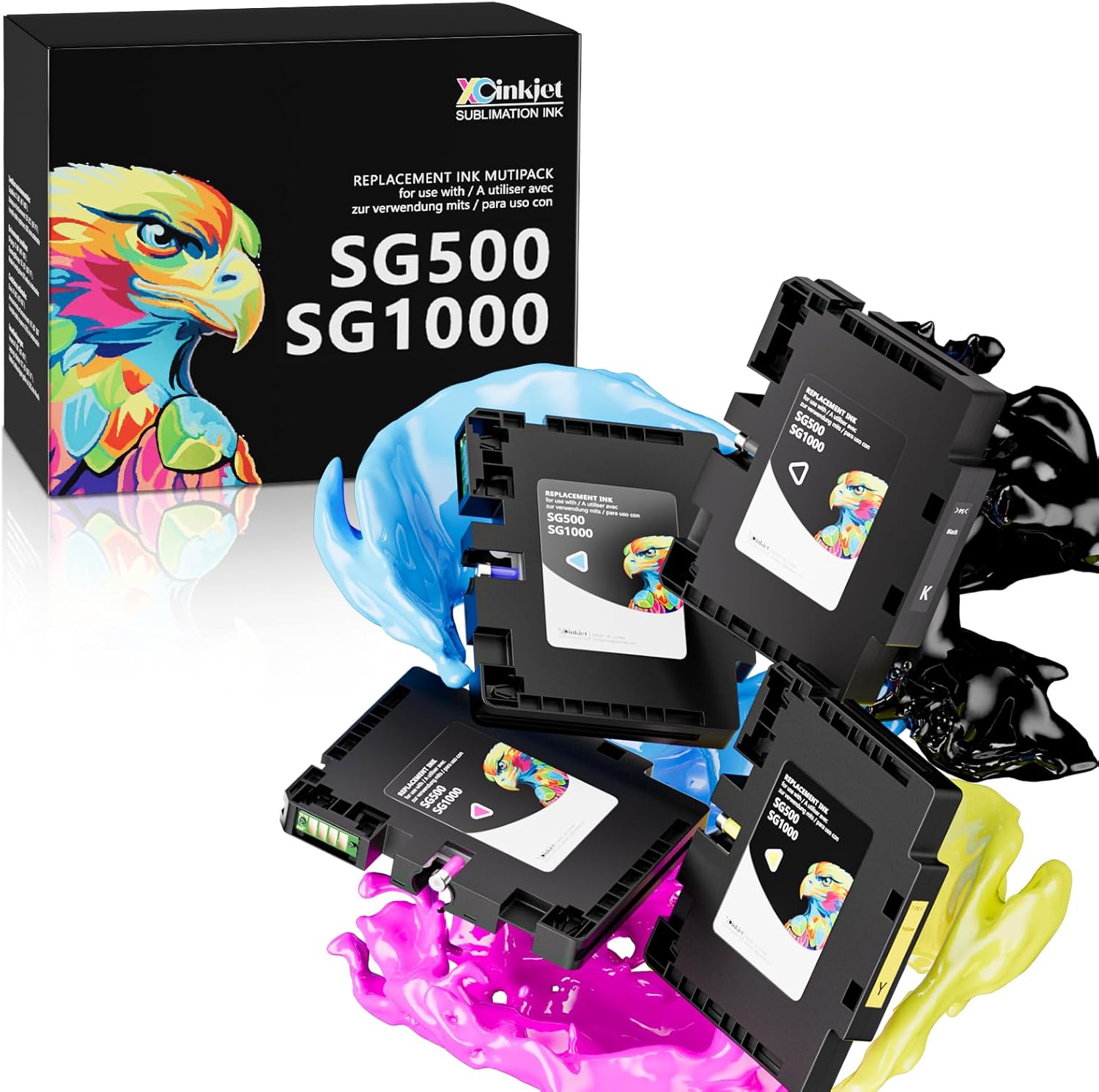 Xcinkjet Sublimation Ink Cartridge Replacement for Sawgrass SG500/SG1000 Printers – 4-Pack (BK