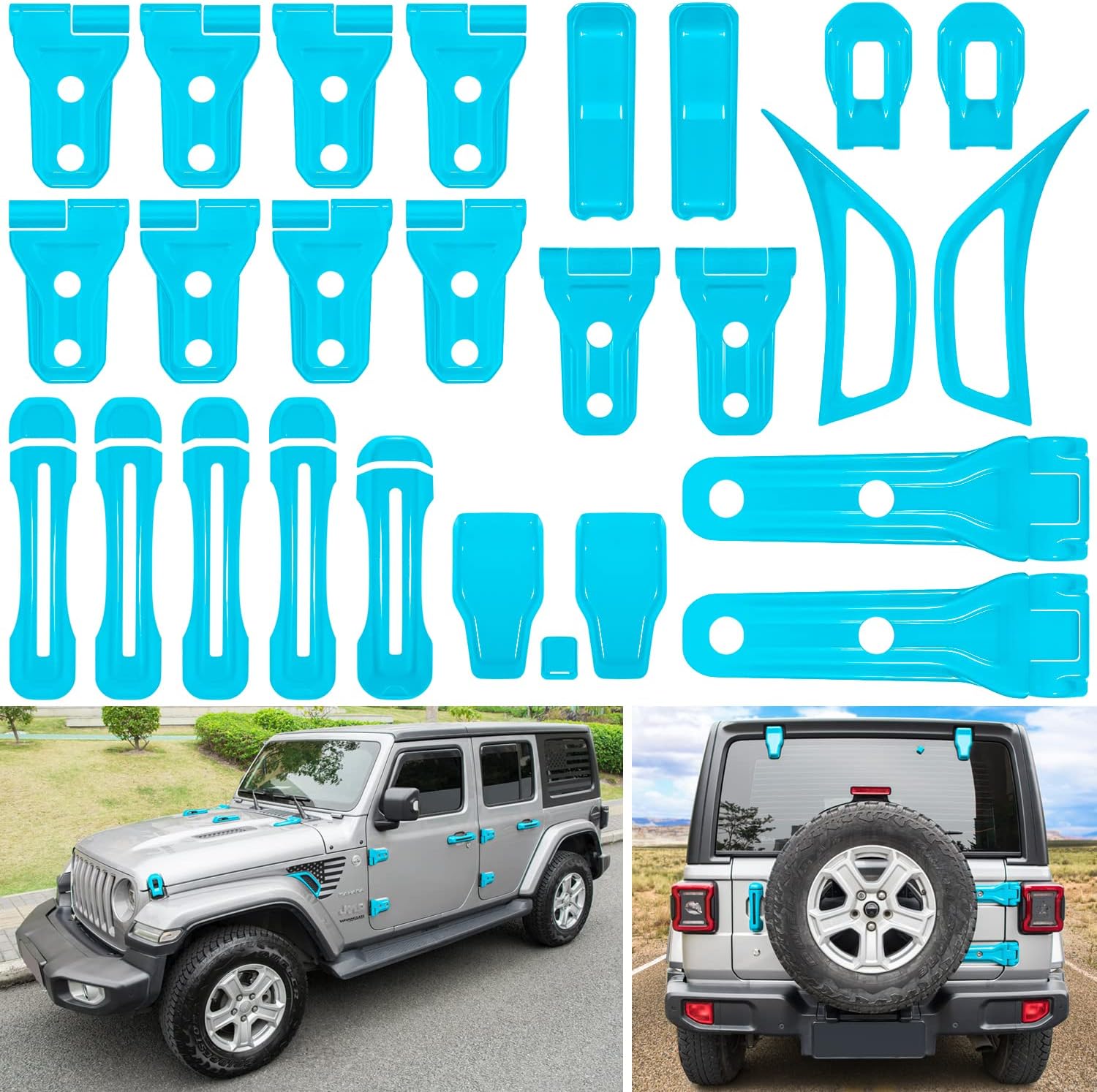 E-cowlboy 26PCS Exterior Trim Kit for Jeep Wrangler JL JLU 2018-2025 - Light Blue