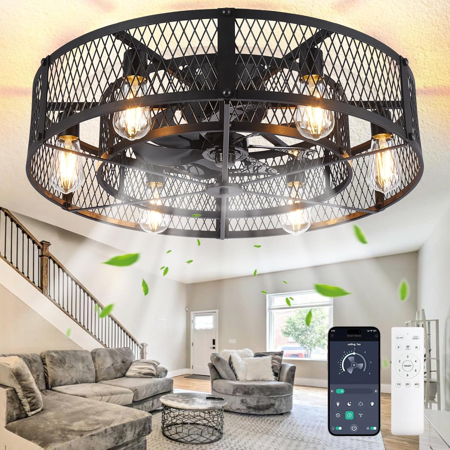 Depuley 26-Inch Caged Ceiling Fan with Light