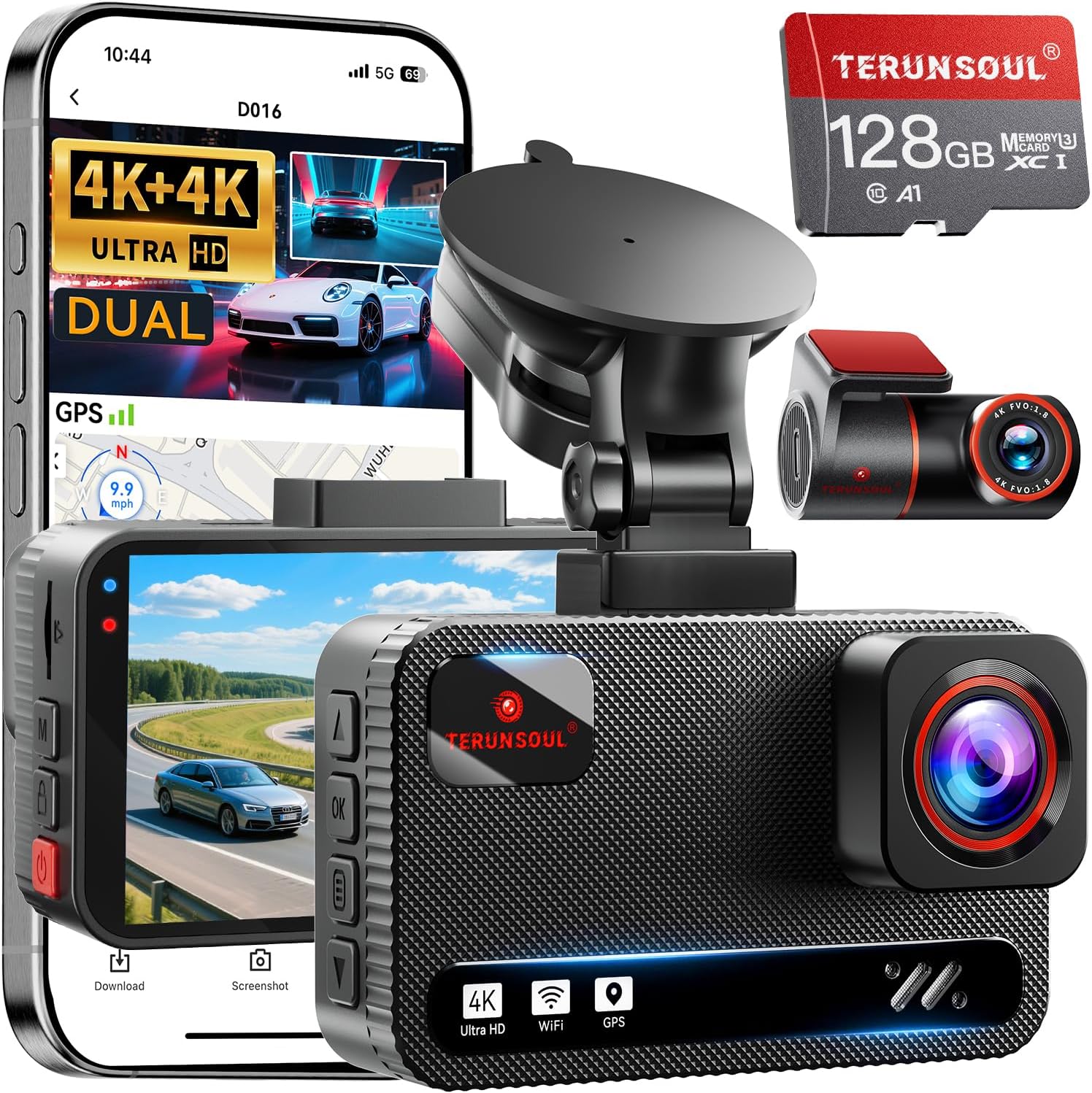 TERUNSOUl 4K+4K Dash Cam Front and Rear