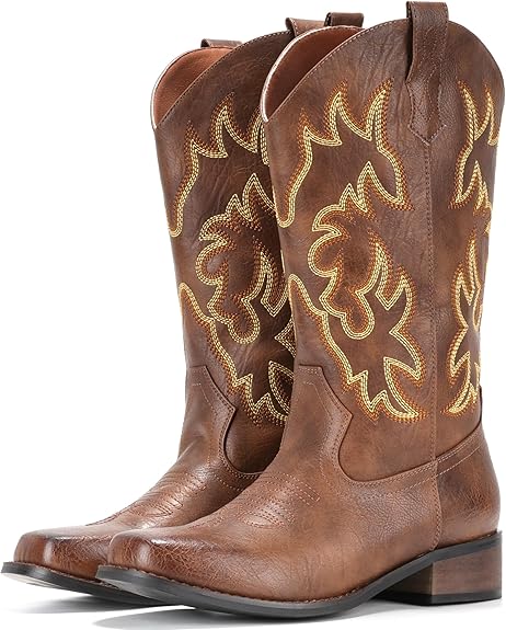 IUV Women's Square Toe Mid-Calf Cowboy Boots