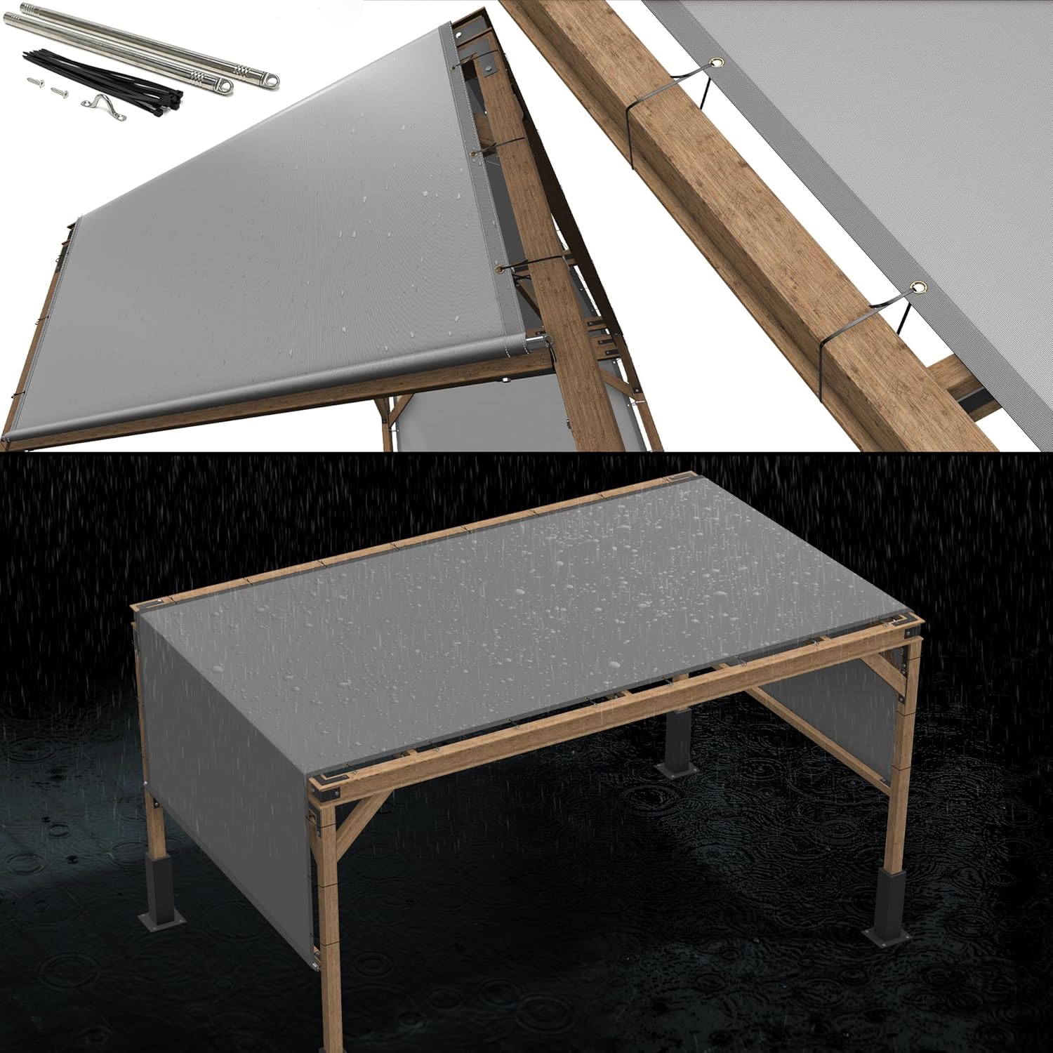 Pergola Cover with Stainless Steel Weighted Rods