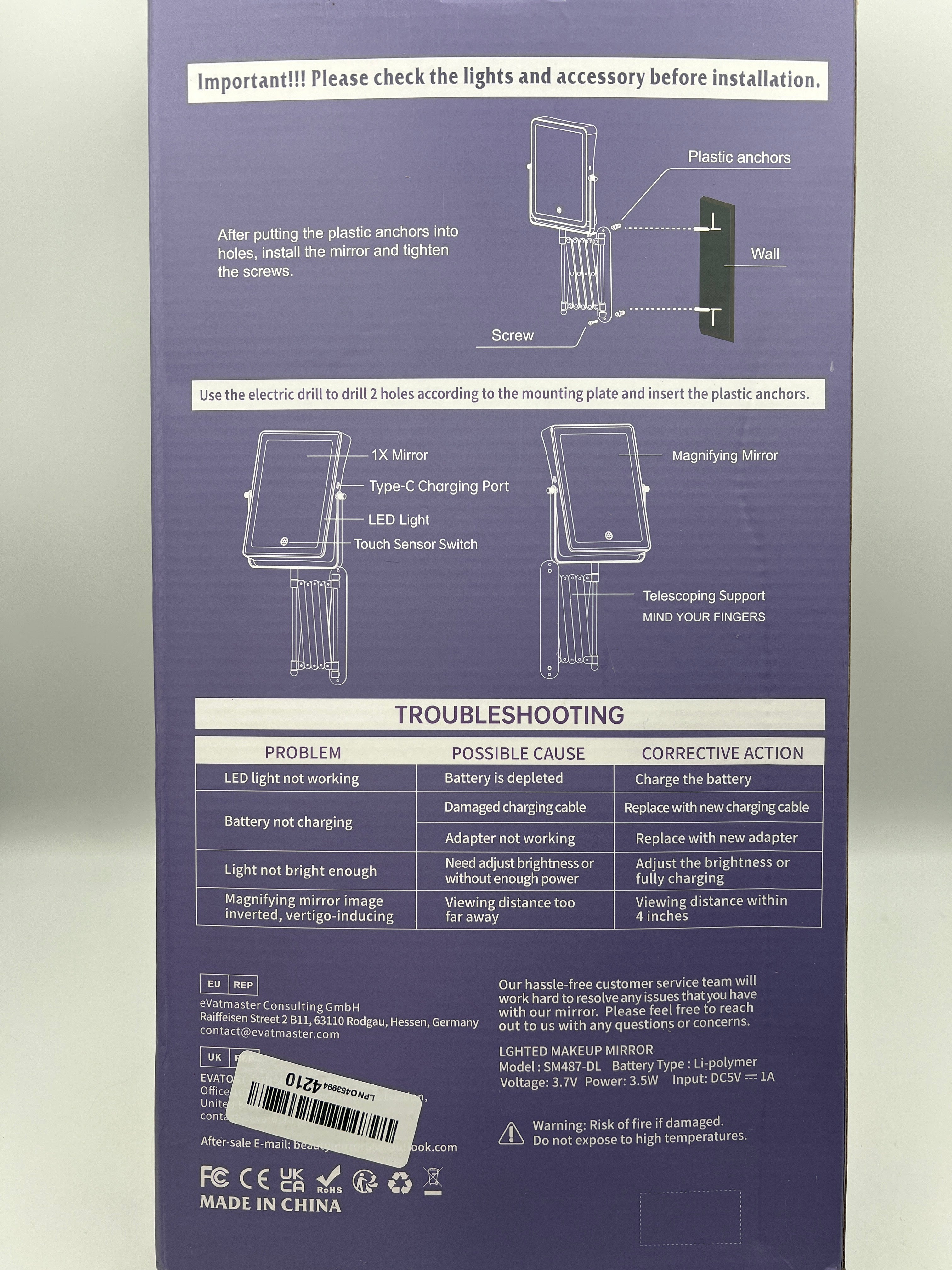 FASCINATE 5000mAh Rechargeable Wall Mounted Makeup Mirror with Lights