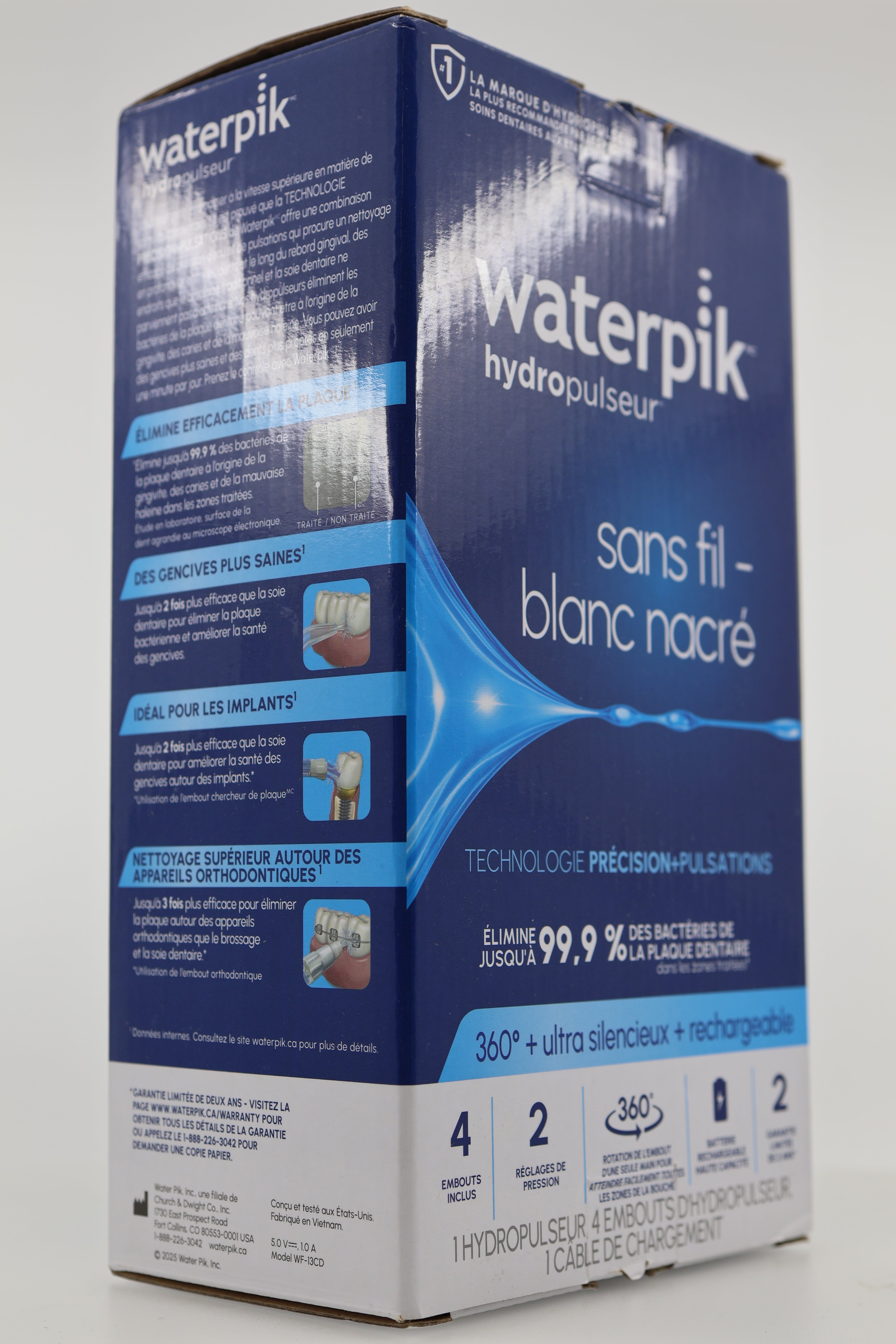Waterpik Cordless Pearl Rechargeable Water Flosser – ADA Accepted, WF-13 White