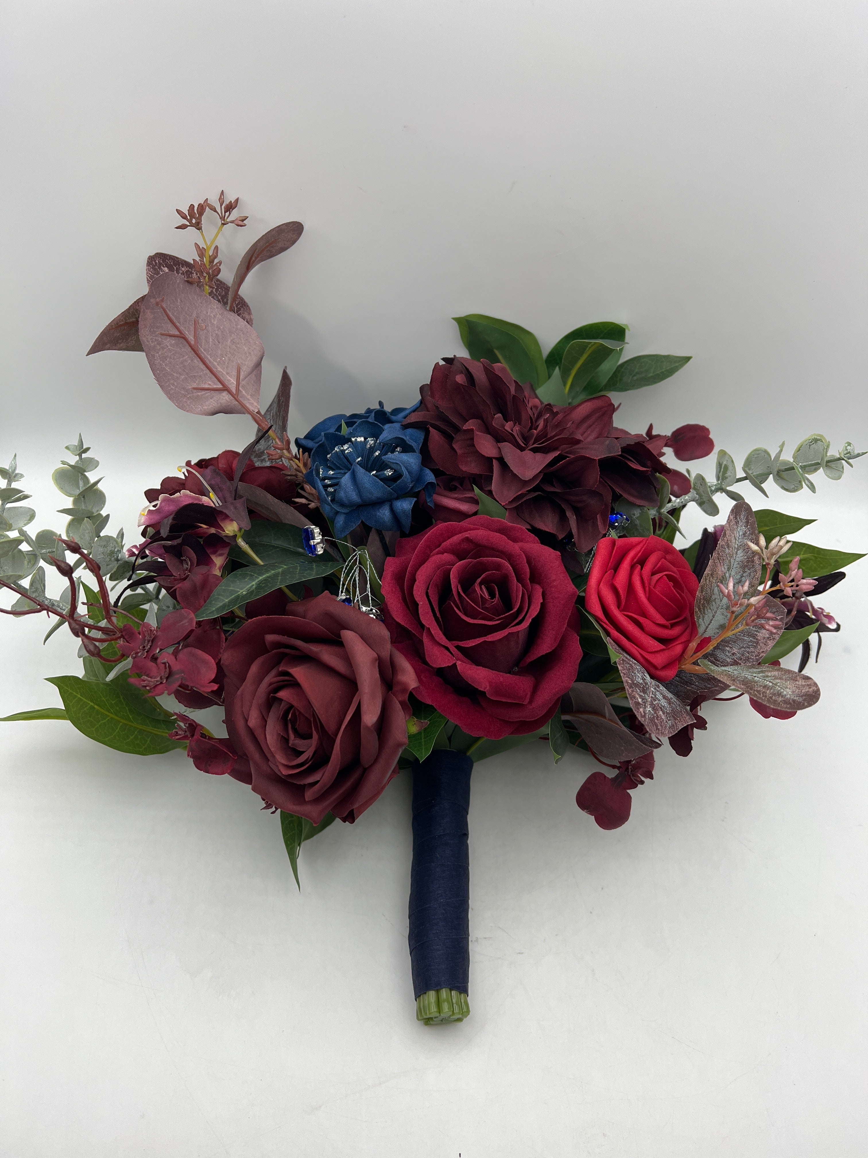 Ling's Moment Burgundy Navy Blue Wedding Bouquet