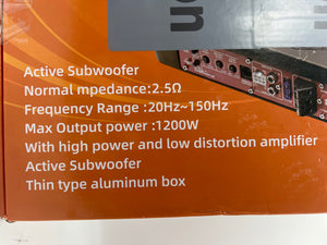 2025 Upgraded 10" 1200W Slim Under Seat Powered Car Subwoofer