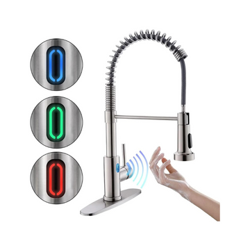 OWOFAN Touchless Kitchen Faucet with Pull Down Sprayer LED Light Single Handle
