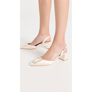 Badgley Mischka Emmie Slingback Pump Ivory Satin US W 5 New — photo 9