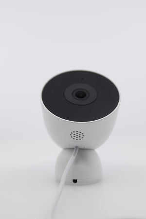 Google Nest Cam Outdoor Wired 2K camera front lens
