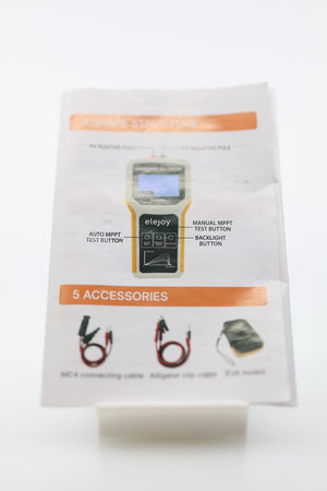 Elejoy EY1800W solar panel tester instruction sheet and accessories