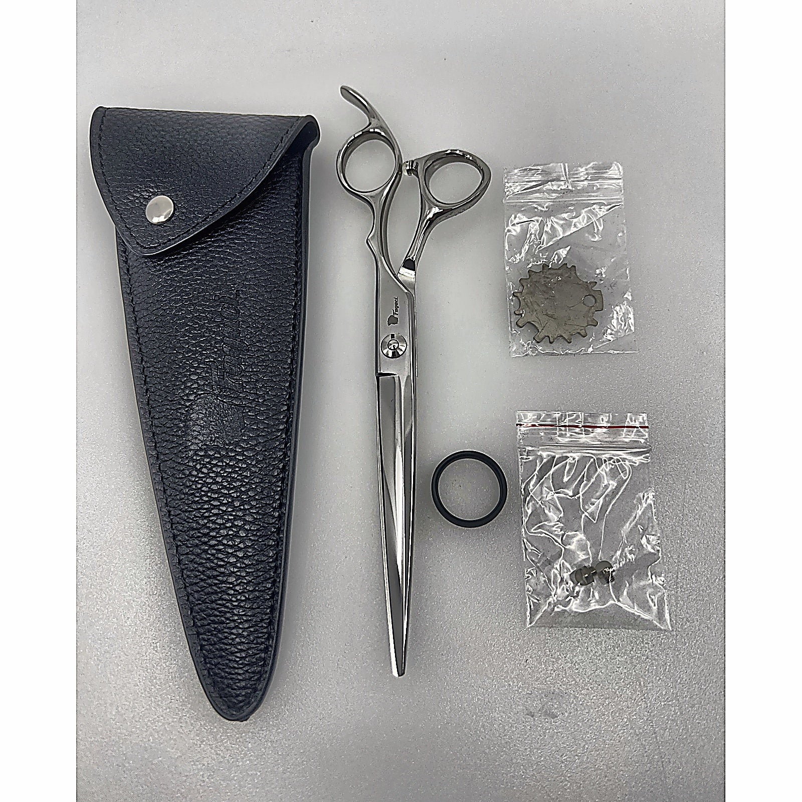 Fagaci 7 inch hair scissors with leather sheath and accessories