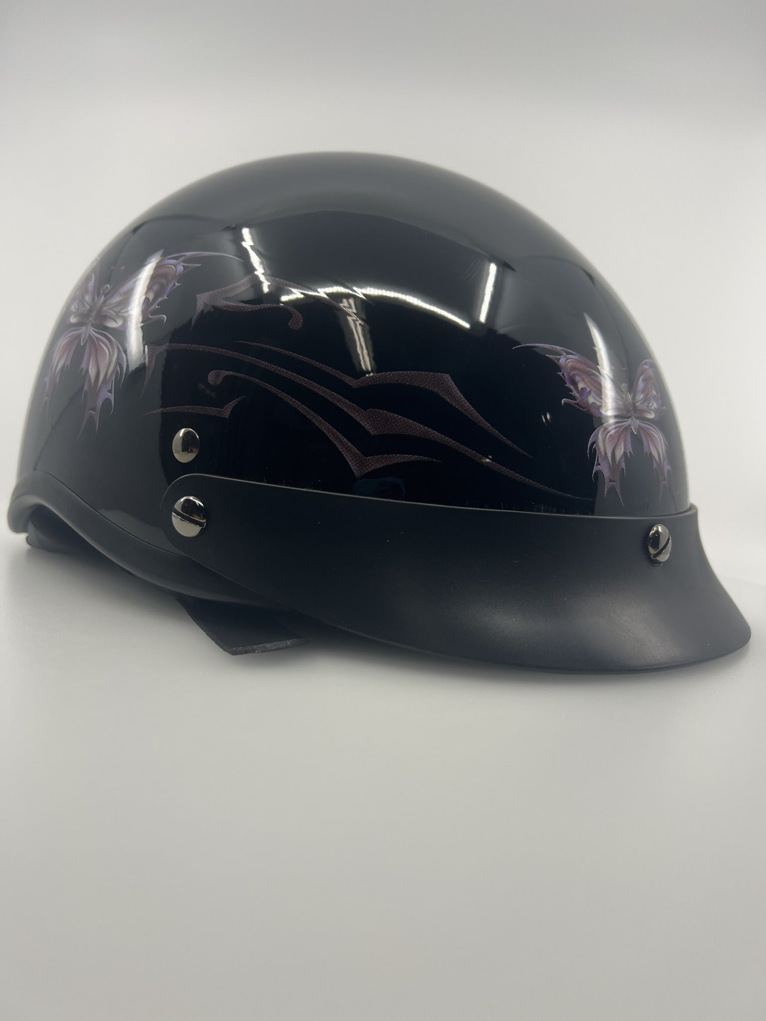VCAN Butterfly Motorcycle Half Helmet Gloss Black Side View