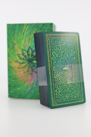 Cosma Visions Oracle 79-card deck with holographic backs fanned out