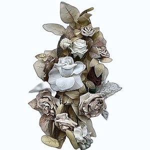 Ling's Moment artificial floral arrangement with gold leaves and pampas grass