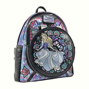 Loungefly Sleeping Beauty Stained Glass Mini-Backpack front angle