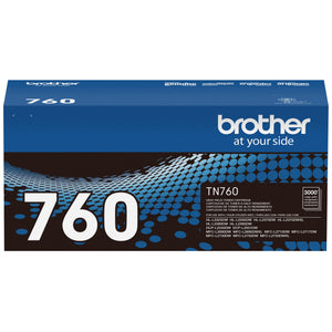 Brother TN760 High Yield Black Toner Cartridge sealed silver bag front