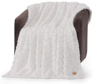 UGG Adalee Faux Fur Throw Blanket side angle with ribbon