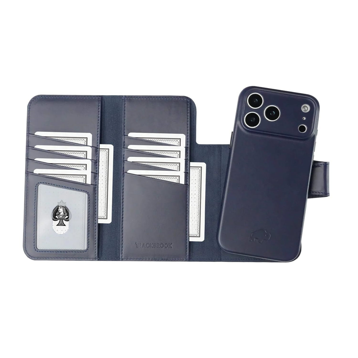 Blackbrook TMW Tudor Trifold Leather Wallet Case Deep Blue iPhone 17 Pro Max Ope — photo 1
