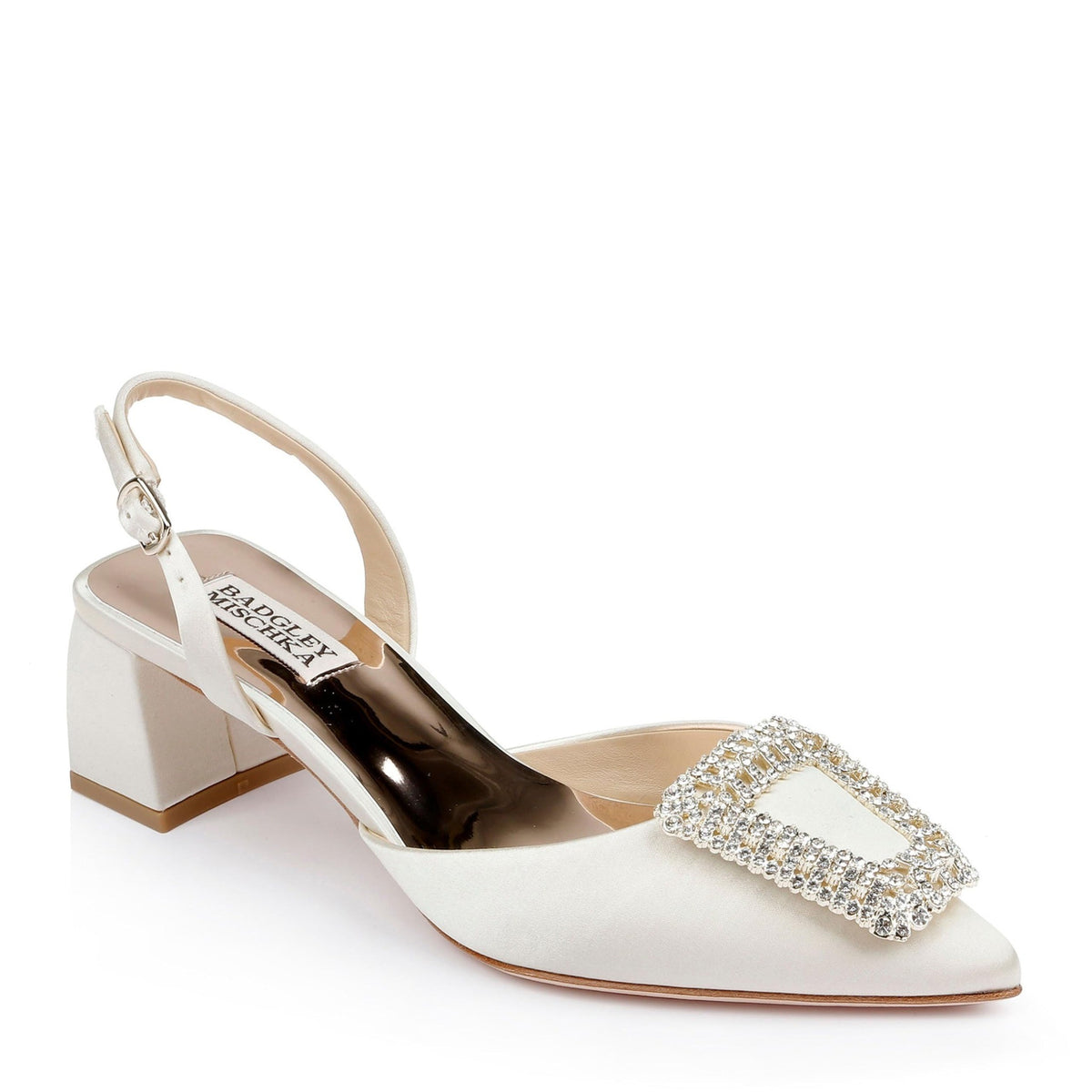Badgley Mischka Emmie Slingback Pump Ivory Satin US W 5 New — photo 3