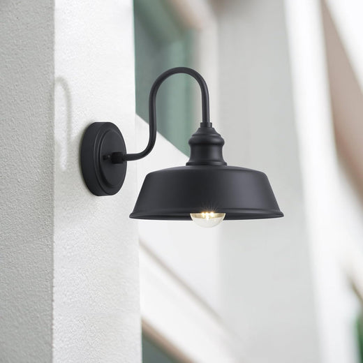 12in Dome Outdoor Barn Light - Black Gooseneck Wall Sconce for Porch & Garage