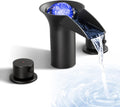 LED Bathroom Faucet 3 Hole Waterfall Sink Faucet with LED Light