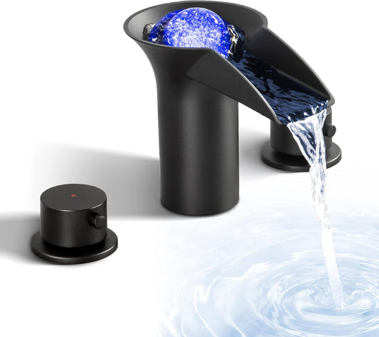 LED Bathroom Faucet 3 Hole Waterfall Sink Faucet with LED Light