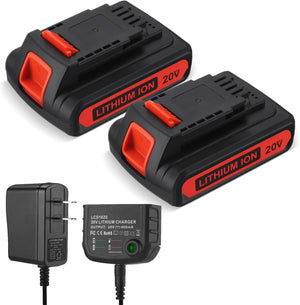 2-Pack 20V 3.0Ah Replacement Batteries & Charger for Black & Decker Tools