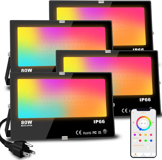 MELPO LED Flood Light Outdoor 800W Equivalent 8000LM Smart RGB Landscape Lighting with APP Control