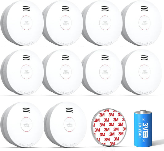 SITERWELL Smoke Detector 10-Year Battery with Photoelectric Sensor - 10 Pack