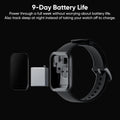 WYZE Smart Watch 47MM showcasing 9-day battery life and parts, black band design, perfect for Android and iOS phones.