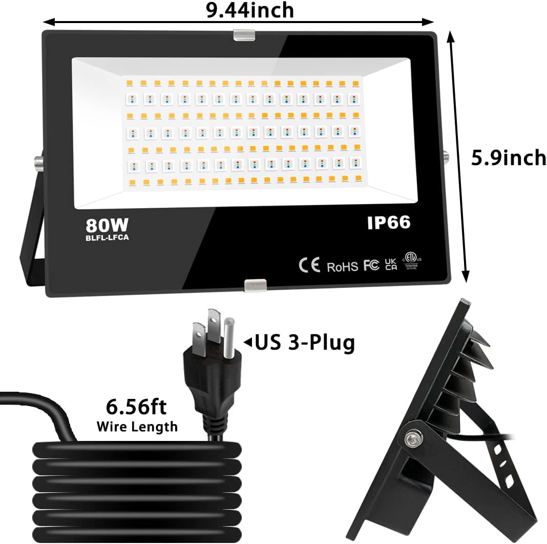 MELPO LED Flood Light Outdoor 800W Equivalent 8000LM Smart RGB Landscape Lighting with APP Control