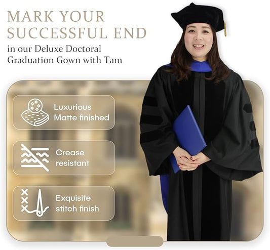 CLERKMANS Unisex Deluxe Doctoral Graduation Unisex Gown Set 54XL (5'9"-5'11") - 8 Sided Tam